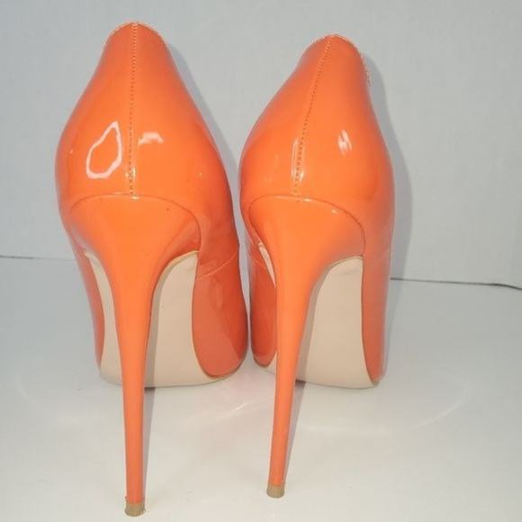 FSJ Orange Patent Leather Pointed Toe Heels Size 9 - Picture 3 of 8